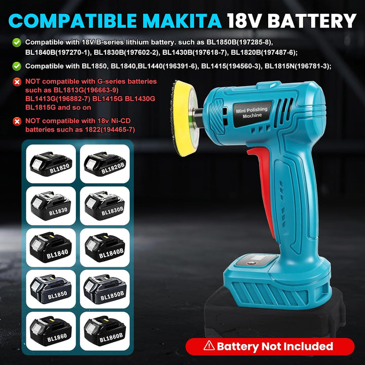 Mini Akku Poliermaschine Kompatibel mit Makita 18V Bürstenlos | Kompakter Exzenterschleifer zum Schl