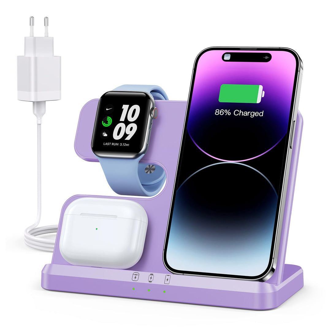 JARGOU 3 in 1 iPhone Ladestation Kabelloses Ladegerät für Apple, Wireless Charger für iPhone 16 15 1