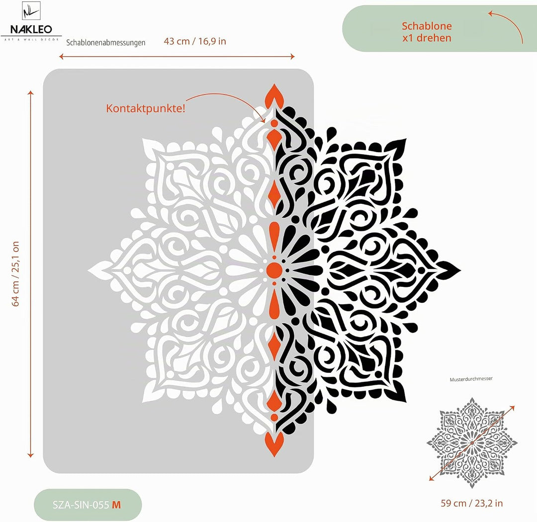 Wiederverwendbare Wandschablone aus Kunststoff // Quadratisches Mandala // Muster Schablone Vorlage