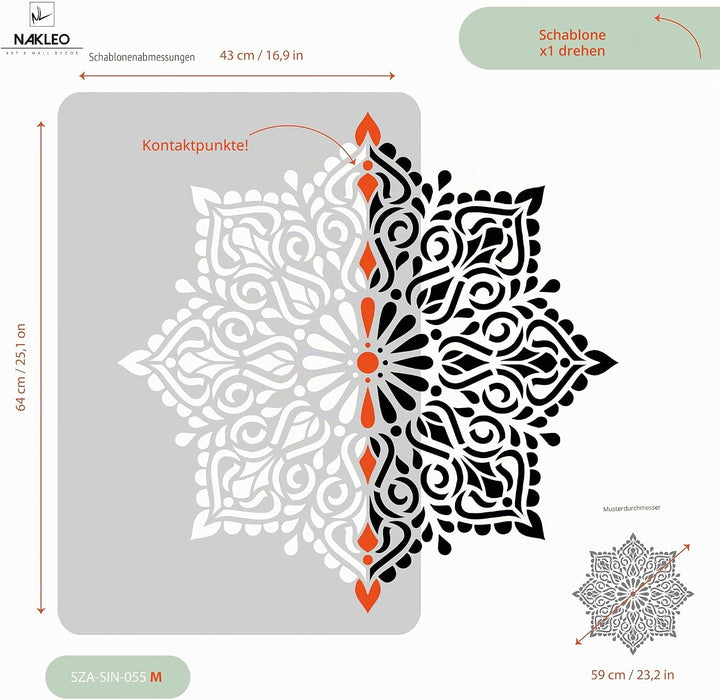 Wiederverwendbare Wandschablone aus Kunststoff // Quadratisches Mandala // Muster Schablone Vorlage