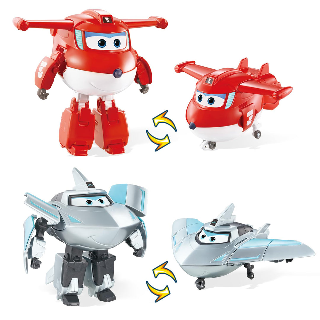 Super Wings Transforming Spielzeug 2PCS Jett & Traver, 2 in 1 Action Figur, 12,7 cm grosses Flugzeug