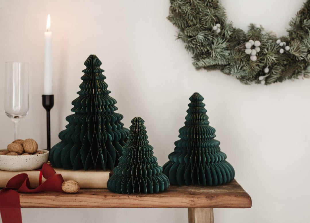 Libetui 3er Set Deko Tannenbaum Wiederverwendbare Weihnachtsbäume Wabenbälle aus Pappe Deko Weihnach