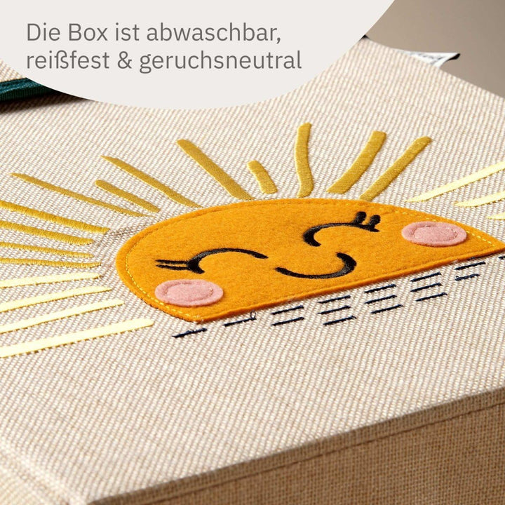 Aufbewahrungsbox mit Deckel und Sonne I Spielzeugbox mit Motiv passend für Würfelregale I Ordnungsbo