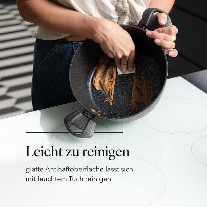 FLORINA Topf aus Aluminium (6,1 l) 28 cm Durchmesser Kochtopf mit Glasdeckel - Antihaftbeschichtet T