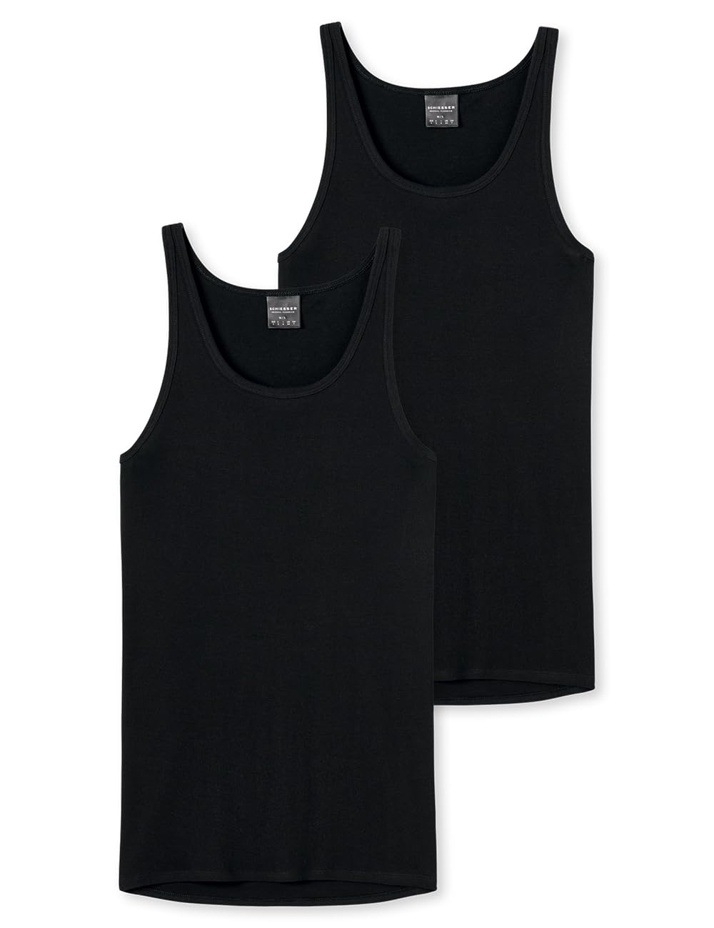 Schiesser Herren 2 PACK Unterhemd - Original Feinripp 4/ S Schwarz_005121, 4/ S Schwarz_005121