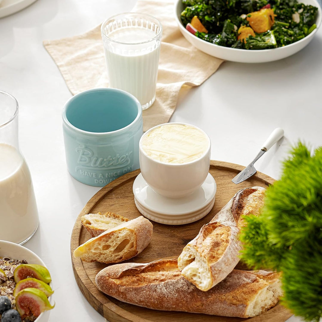 DOWAN Butterdose Keramik, Französische Butterdose mit Deckel, Wassergekühlte Butterdose mit Wasserli