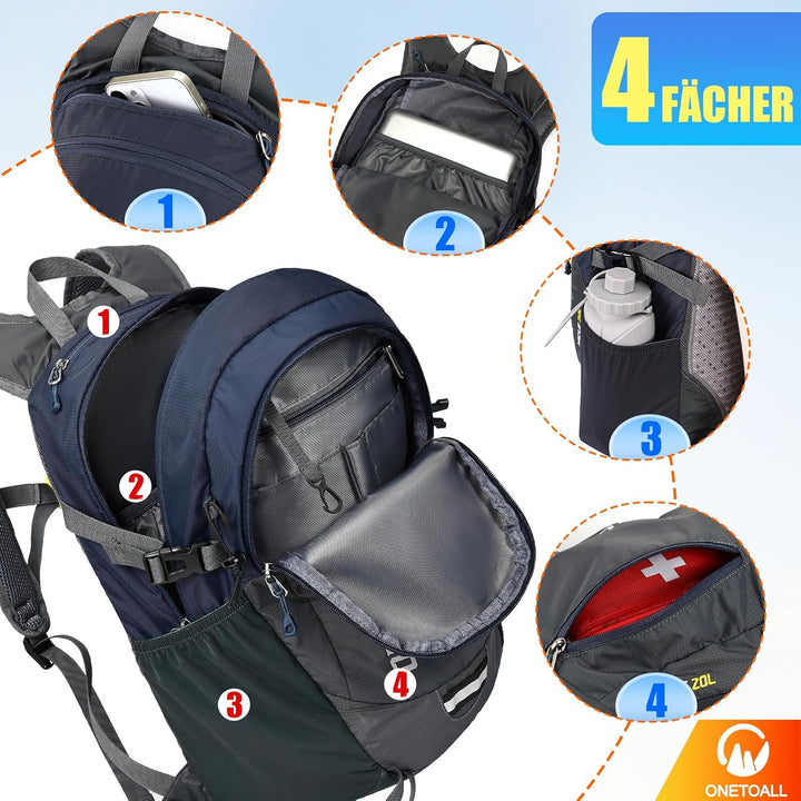 Diebstahlsicherer Wanderrucksack Damen 20L, Leichter Tagesrucksack Herren Klein, Wasserdichter Fahrr