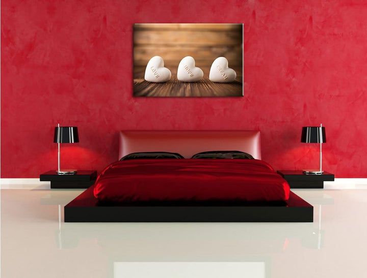 Love Hope Dream Hearts, Format: 100x70 auf Leinwand, XXL riesige Bilder fertig gerahmt mit Keilrahme