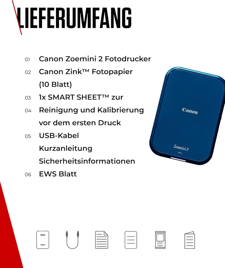 Canon Zoemini 2 Mini Fotodrucker mobil tragbar unterwegs Hosentasche (Fotodruck 5x7,6 cm, kabelllos,