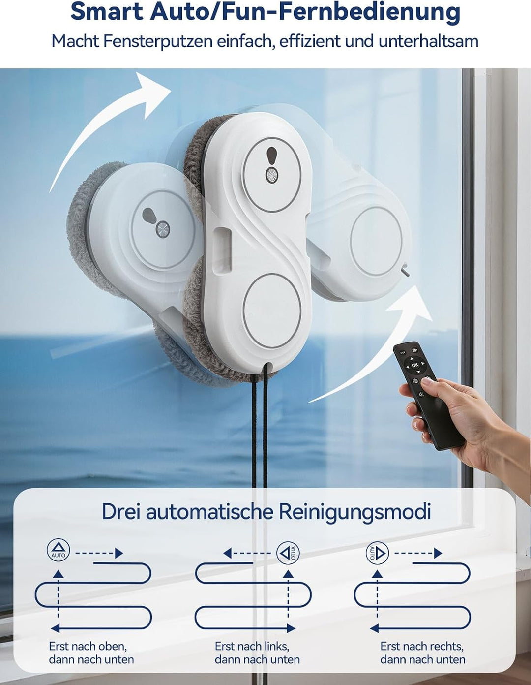 Keero Fensterputzroboter mit Turbinenmotor, 7000Pa Fensterroboter, Starke Saugkraft, Doppelhelix-Rei