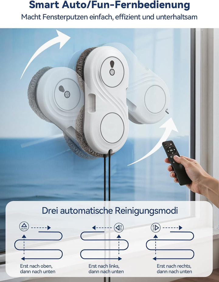 Fensterputzroboter mit Turbinenmotor, 7000 Pa Saugkraft Elektrischer Fensterroboter, ultradünn 63 mm