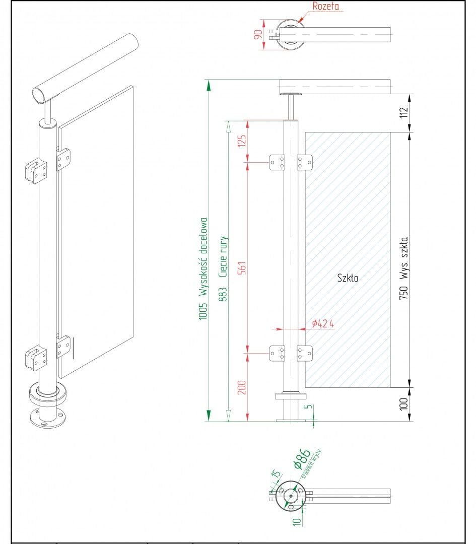 Sellon24 Glaspfosten Ø42,4 mm Edelstahl AISI 304 geschliffen satiniert, geschweisst, für Glasgelände