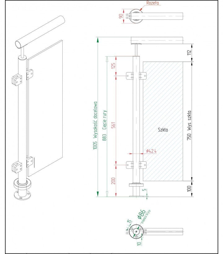 Sellon24 Glaspfosten Ø42,4 mm Edelstahl AISI 304 geschliffen satiniert, geschweisst, für Glasgelände