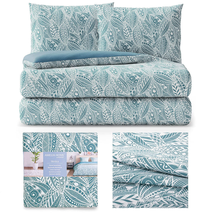 AmeliaHome 3tlg Bettwäsche 200x200 cm mit 2 Kissenbezügen 80x80 cm 100% Baumwolle Reissverschluss Av
