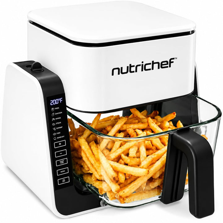 NutriChef 4L Airfryer & Elektrogrill – 7-in-1 Glas Heissluftfritteuse + 1.2L Grill Frittieren, Grill