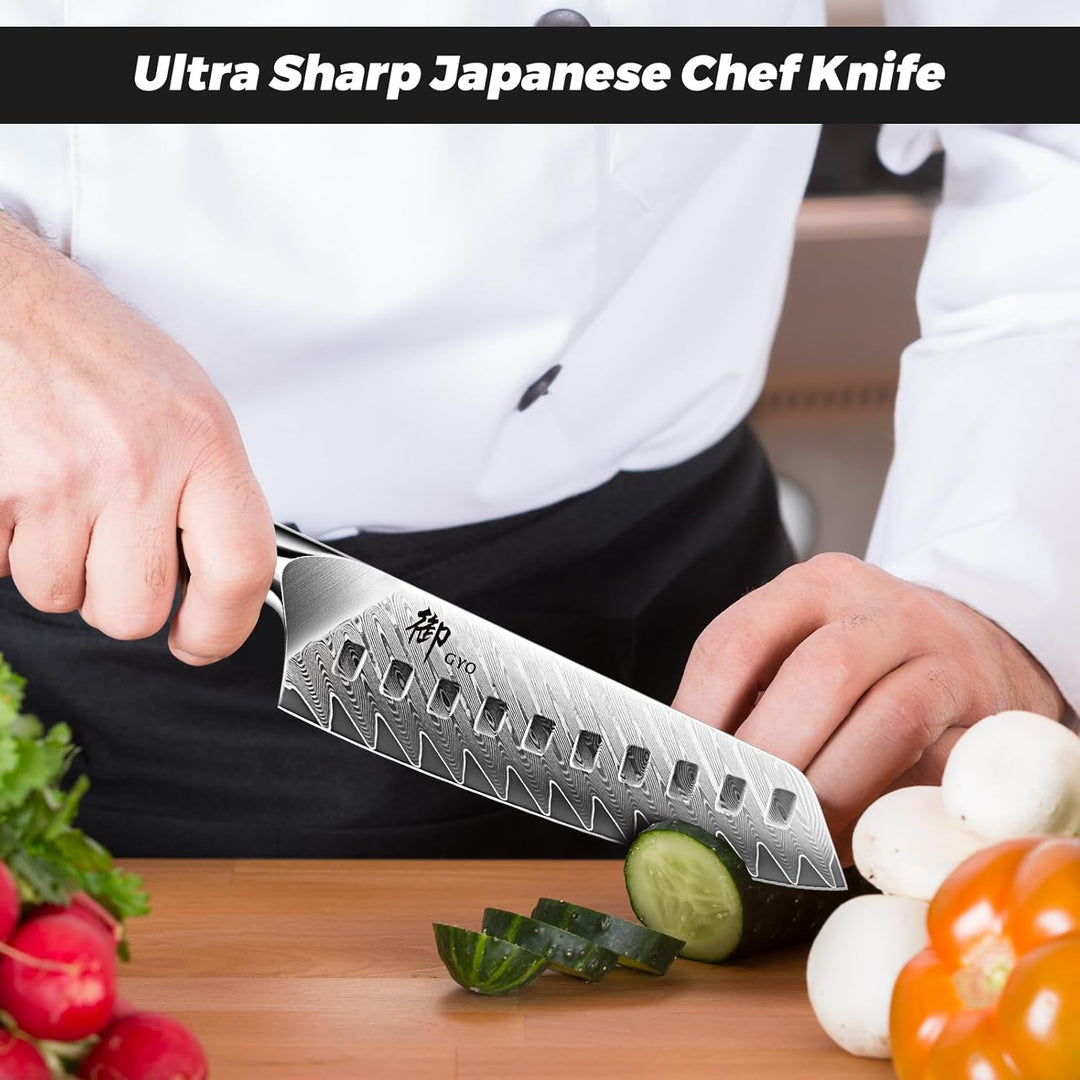 SHAN ZU Kochmesser, Santokumesser Küchenmesser 18cm Damaskus AUS-10 Edelstahl Scharfe Messerklinge E