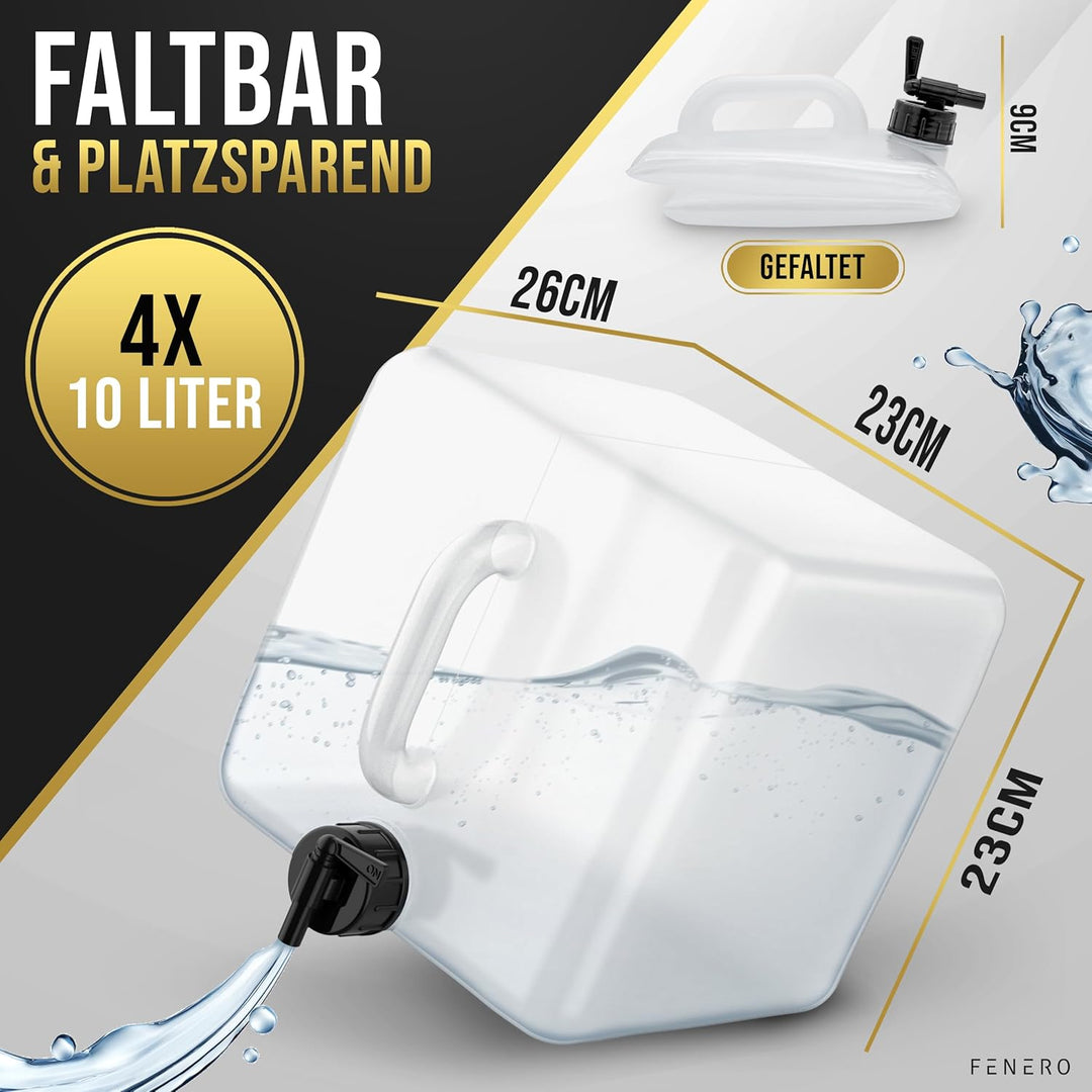 FENERO Wasserkanister Faltbar [Das Original] 10/20l Wasserkanister Camping - Robuster Faltkanister -