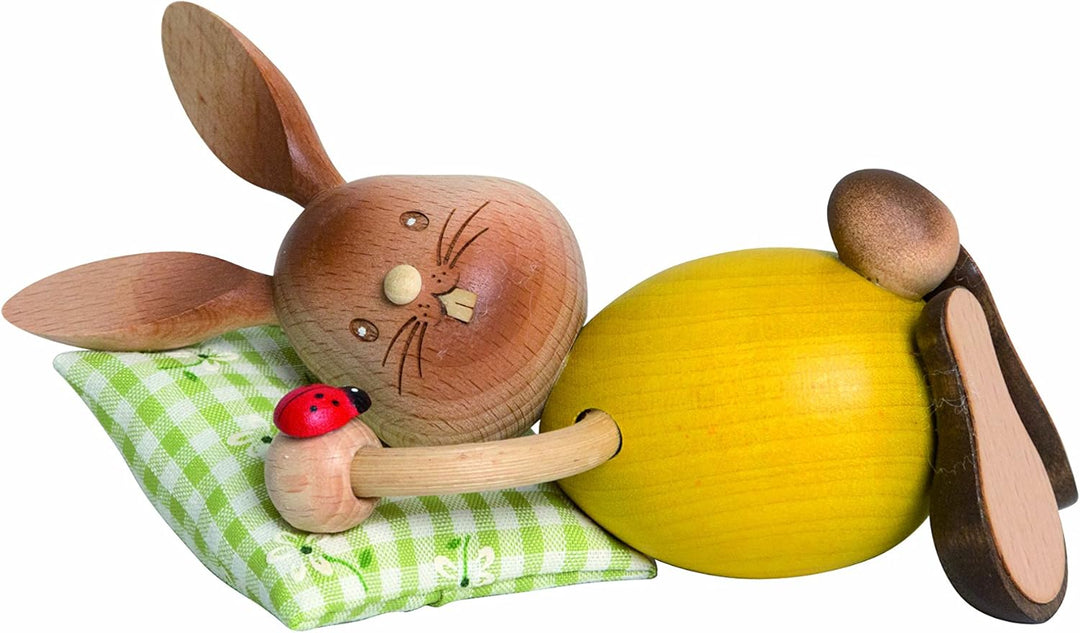 Drechslerei Kuhnert - Osterdekoration / Osterhase - Stupsi Hase "Schlafmütze" - 12cm - aus Holz - Ma