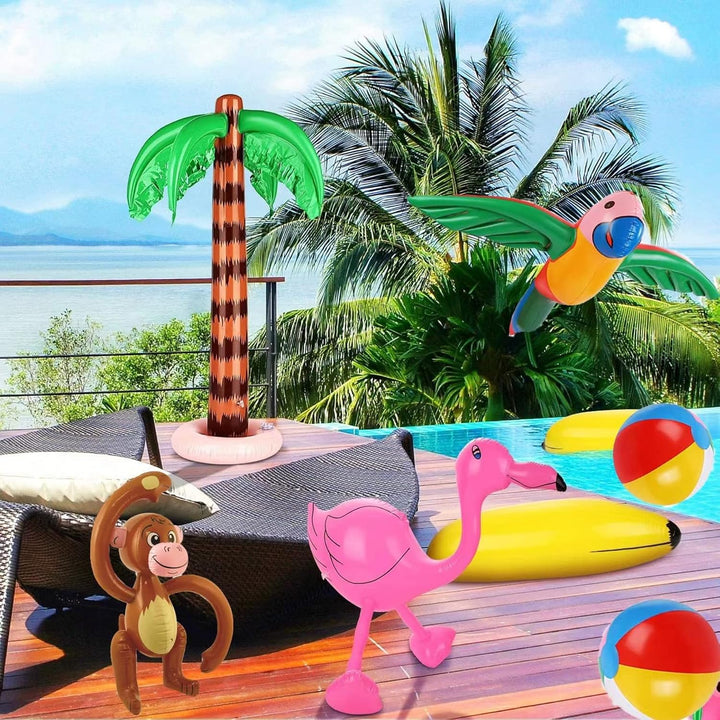 8 Stück aufblasbares Palmen Kokosnussbaum Set,Hawaii Strandspielzeug-Set inkl.Kokosnussbaum Banane F
