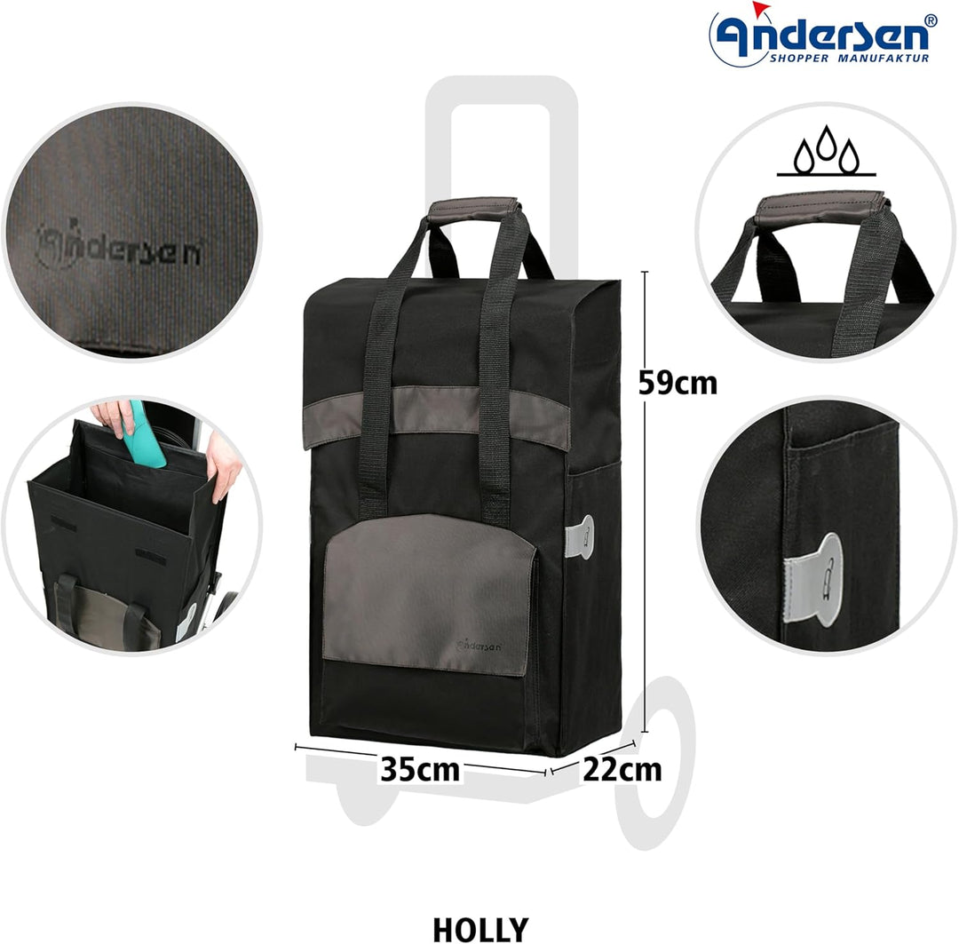 Exklusiv ANDERSEN Einkaufstrolley - Treppensteiger Royal Shopper Stahlgestell Holly schwarz/braun 49