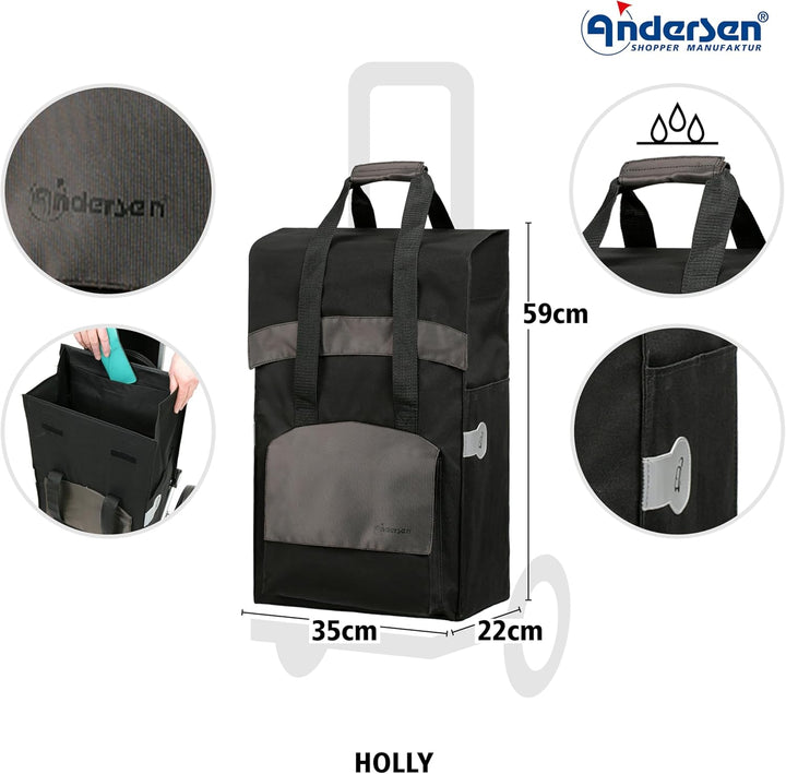 Exklusiv ANDERSEN Einkaufstrolley - Treppensteiger Royal Shopper Stahlgestell Holly schwarz/braun 49