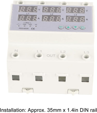 3-Phasen-DIN-Schienen-Voltmeter-Amperemeter-Multitester, AC 390‑500 V Automatischer Überspannungs-Üb