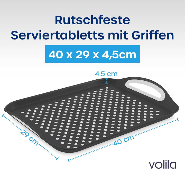volila Tablett rutschfest (4 STK. 41 x 29 x 4,5 cm) - Serviertablett mit Henkel - Küchentablett - Ta