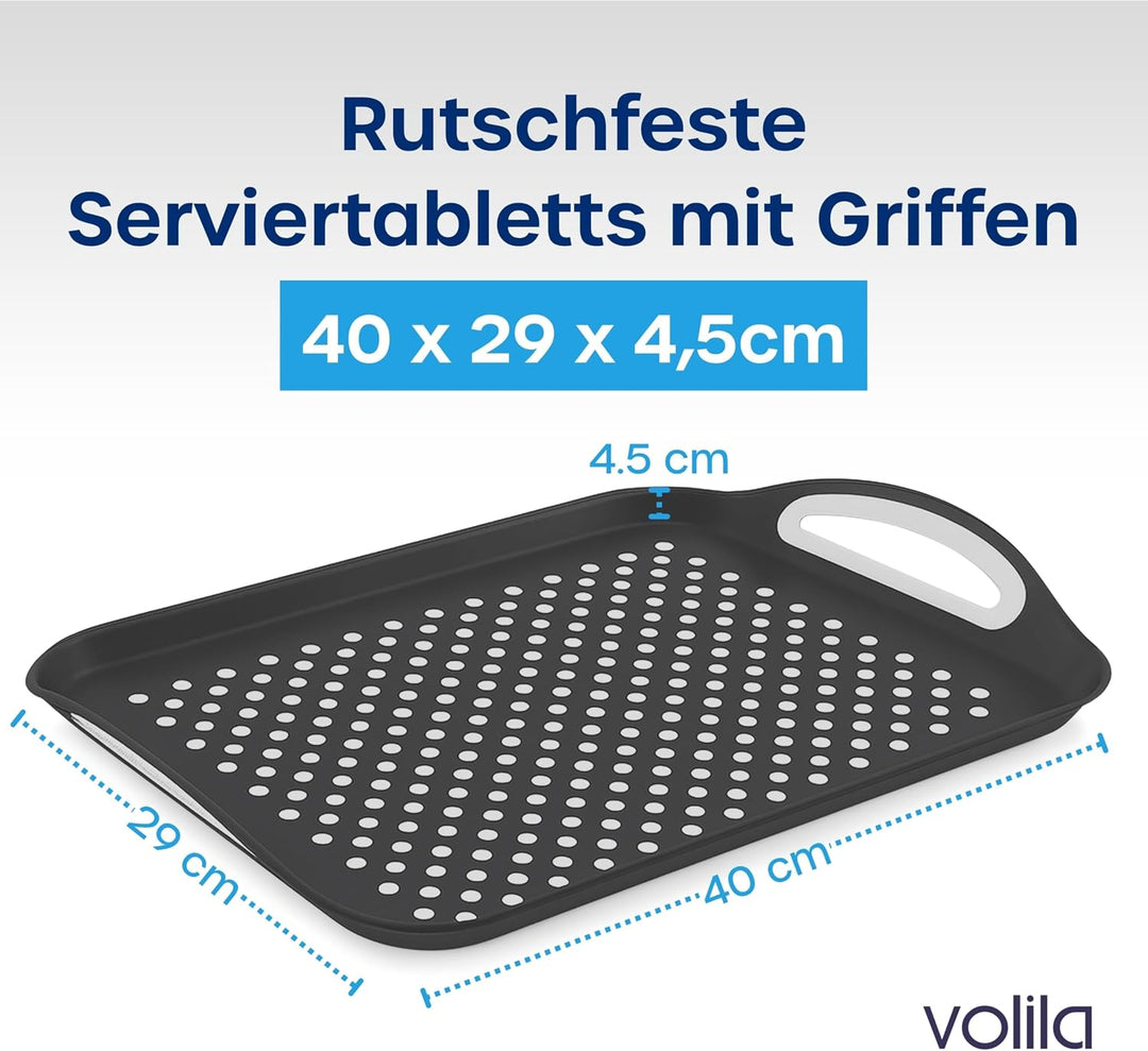 volila rutschfest Tablett Serviertablett (2 STK. 41 x 29 x 4,5 cm) - Service Tray mit Henkel - Servi