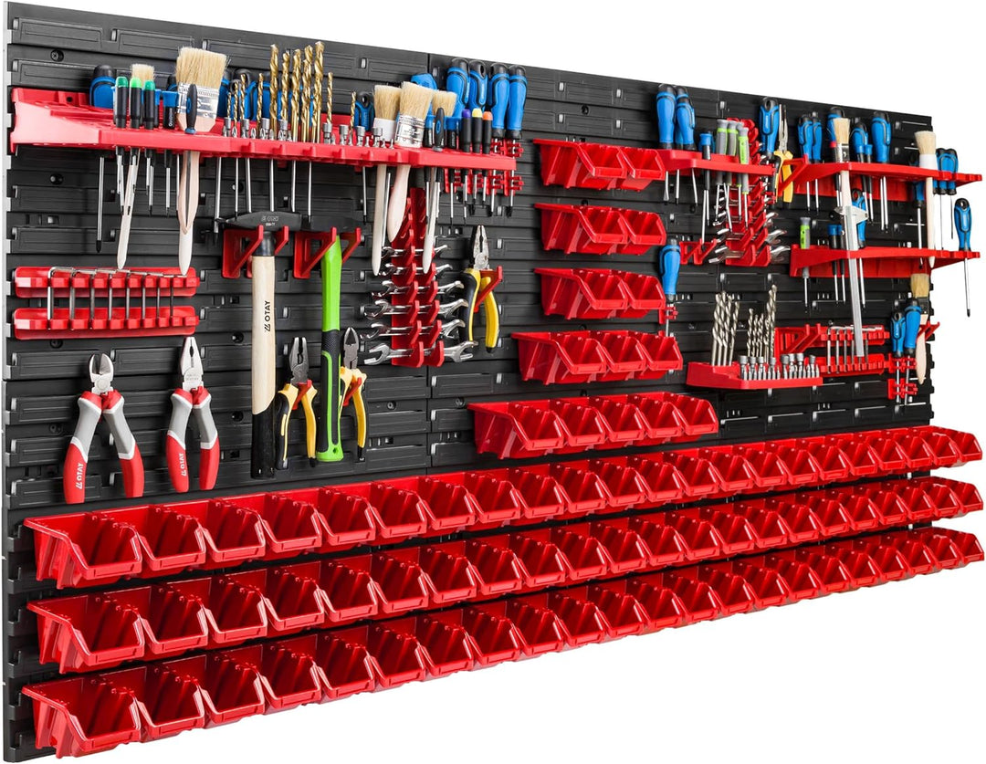 Lagersystem Werkstattregal | 172 x 78 cm | 80 stck. Box | Wandregal mit Werkzeughalterungen und Stap