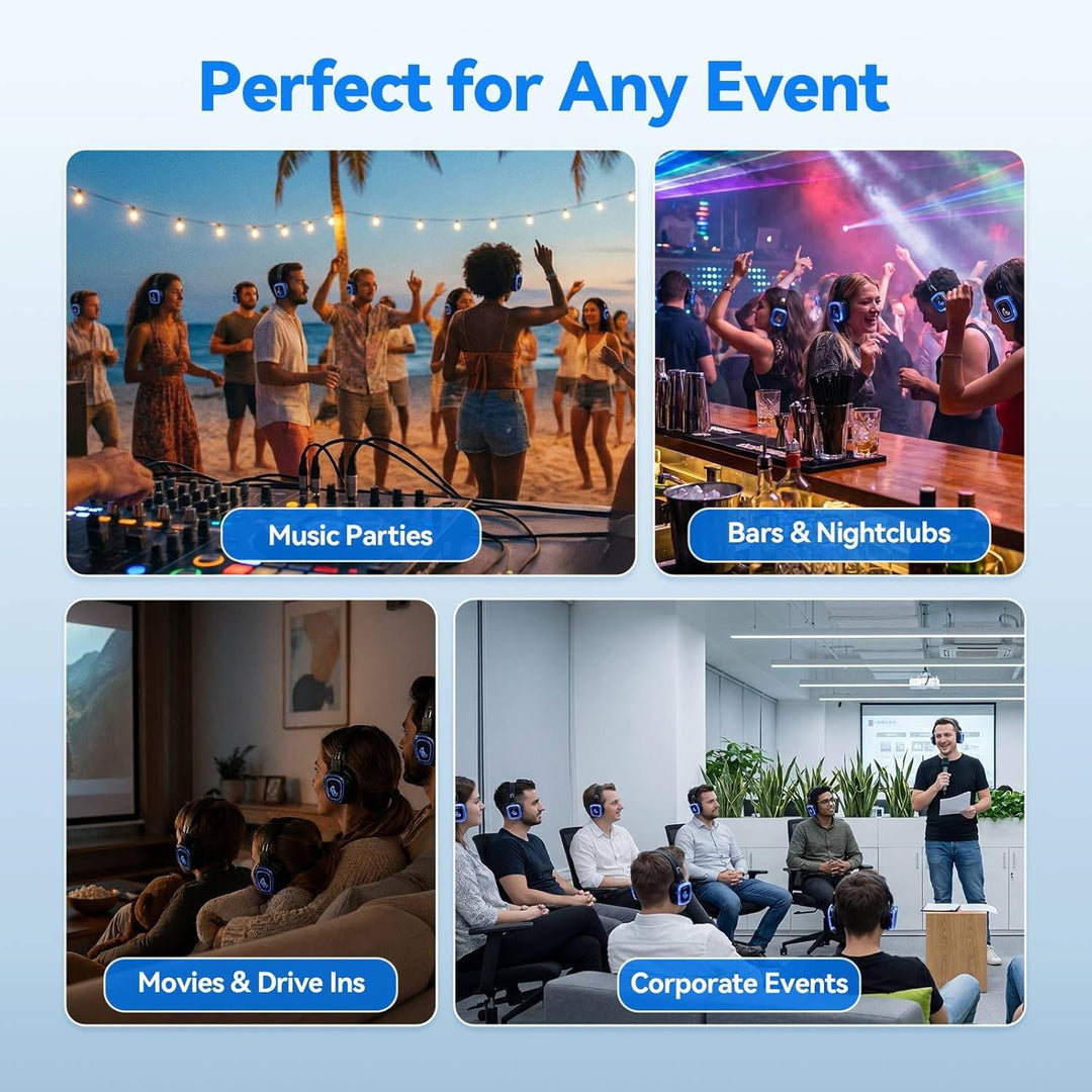 Retekess TA003S Silent Disco Kabelloser Kopfhörer, RF Wireless, 300 m Reichweite, 3 Kanäle mit LED-F