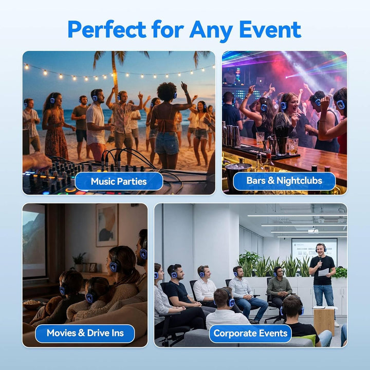 Retekess TA003S Silent Disco Kabelloser Kopfhörer, RF Wireless, 300 m Reichweite, 3 Kanäle mit LED-F