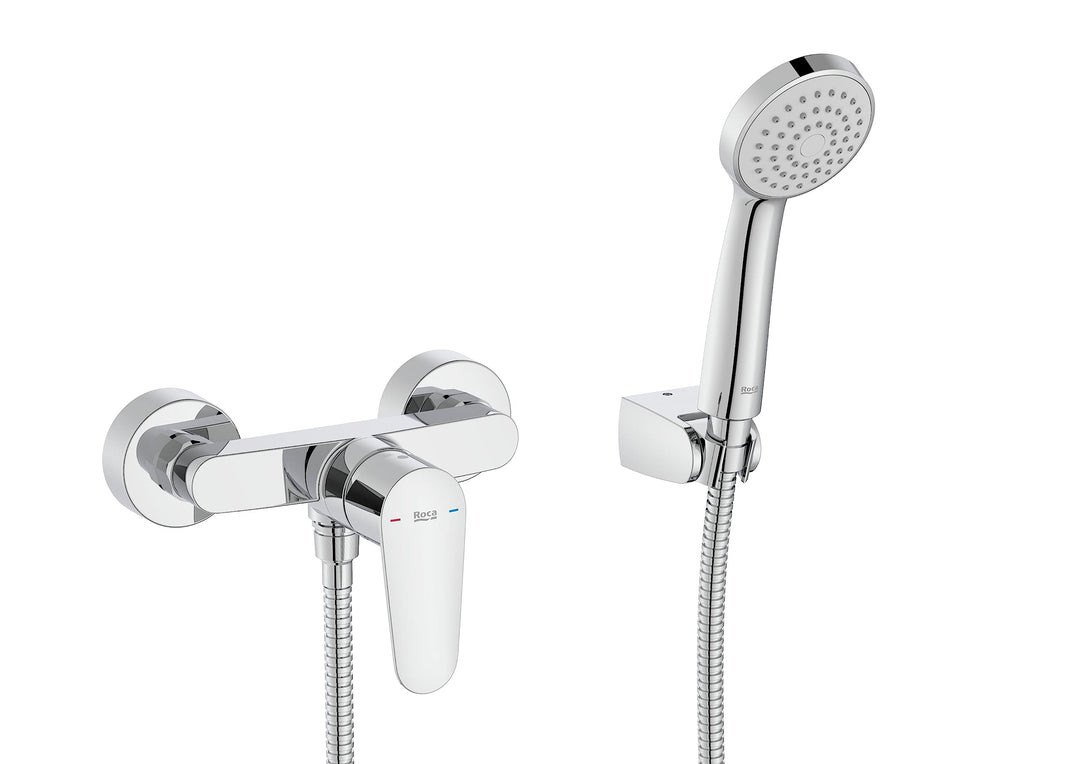 Roca Victoria Plus A5A204FC00 Duscharmatur mit Handbrause, flexibel 1,50 m und Gelenk-Duschhalterung
