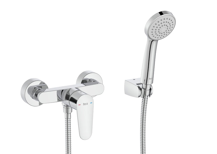 Roca Victoria Plus A5A204FC00 Duscharmatur mit Handbrause, flexibel 1,50 m und Gelenk-Duschhalterung