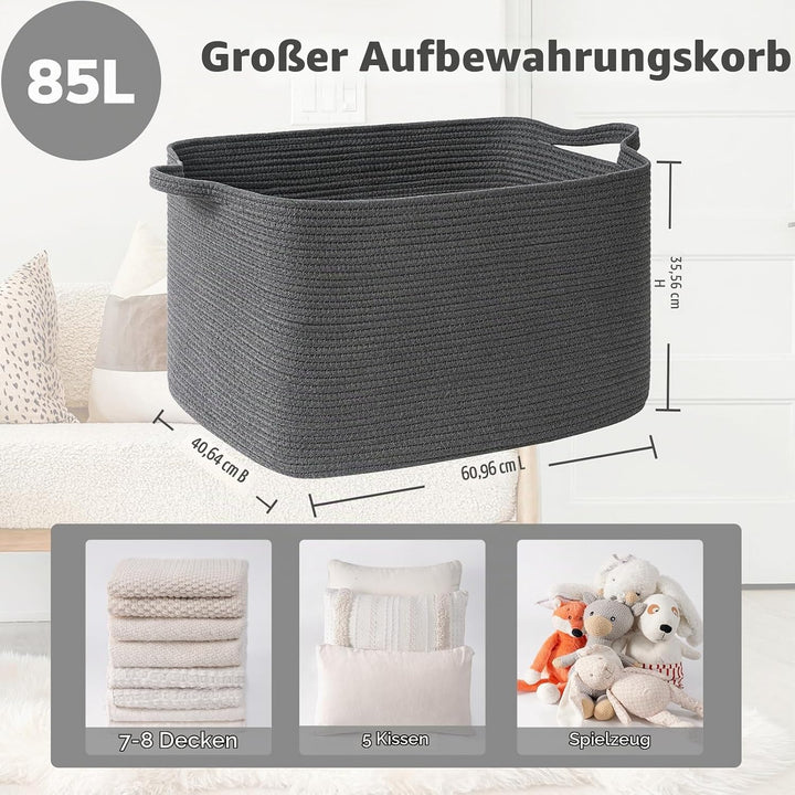 TIMEYARD faltbarer Wäschekorb 85 L, geflochtener Aufbewahrungskorb für Kinderzimmer, Square Laundry