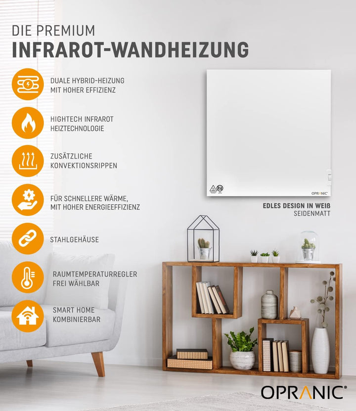 Infrarot Hybridheizung mit Thermostat | 5 Jahre Garantie | Infrarotheizung Wandmontage oder Infrarot