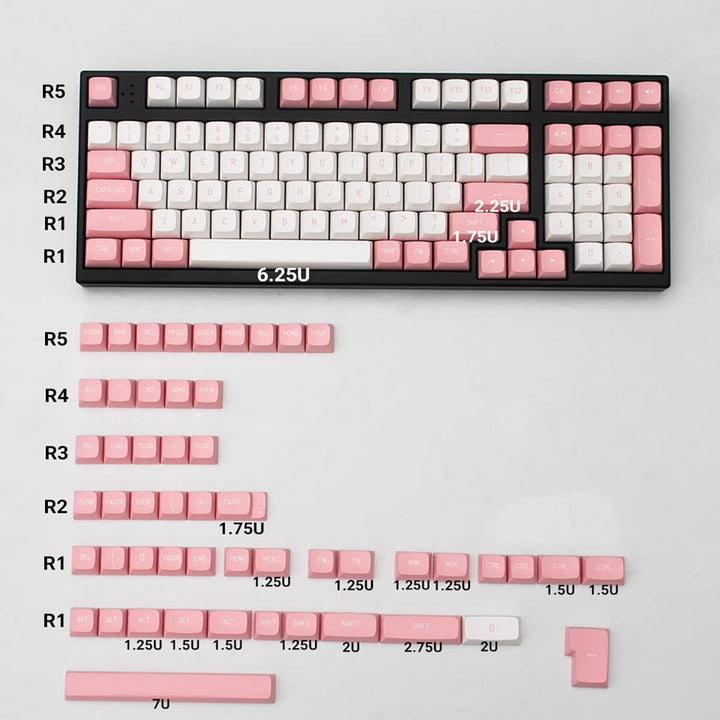 Double Shot Tastenkappen 150 Tasten MSA Profil ISO/ANSI Layout Rosa und Weiss Tastenkappen Set für C