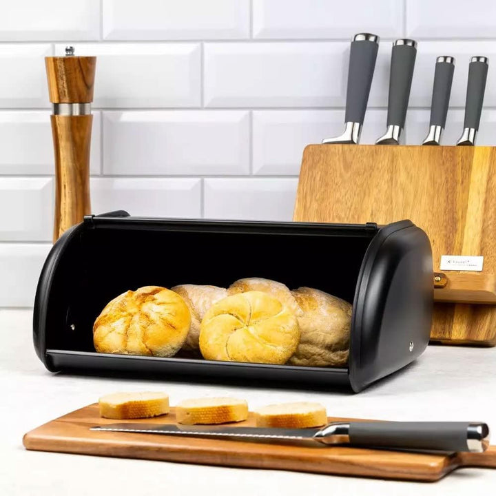 KING HOFF Brotkasten Brotbox Brotbehälter Brotdose aus Stahl (Schwarz) Schwarz Klein, Schwarz Klein