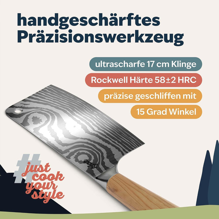kjøk Premium Hackmesser scharfe Stahlklinge 17cm 7cr Härte 58±2 HRC Küchenmesser mit ergonomischem O