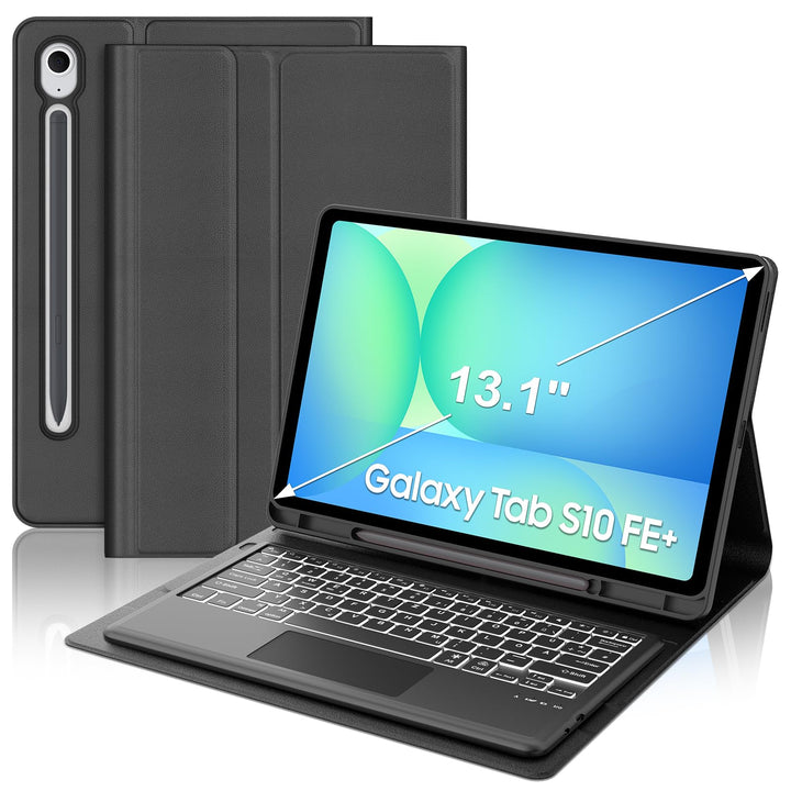 Für Galaxy Tab S10 FE Plus Hülle mit Beleuchteter Tastatur & Trackpad – 7-Farben RGB, Deutsches QWER