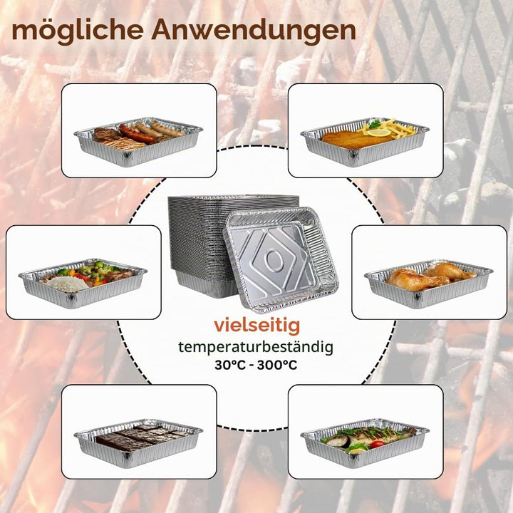 Enpack Aluschale R879-930G - 100 Stück Alu Grillschalen 226x176x30 mm - Feuerfeste Aluschalen 1000ml