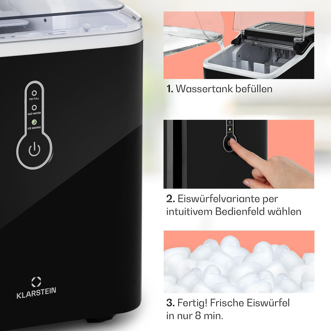 Klarstein Chillout - Eiswürfelmaschine, 12 kg Eis pro Tag, Produktionszyklus: 8 min, Wassertank: 1,5