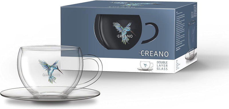 Creano 3er-Set Thermo-Tasses "Hummi" für Tee/Latte Macchiato, doppelwandig, mit Kolibri-Muster | 250