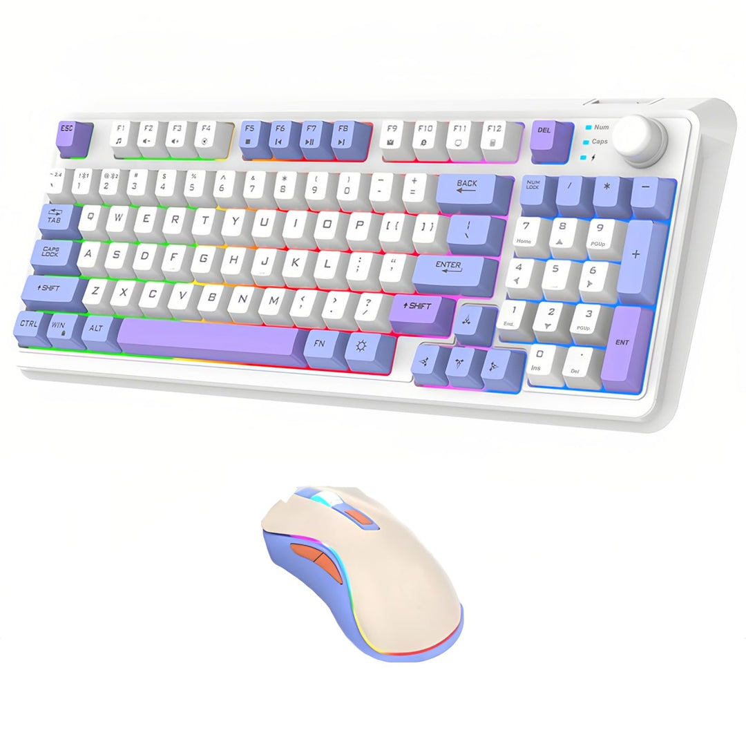 Lancoon Tastatur und Maus Set Kabellos mit Wiederaufladbarem 2.4G Lautstärkeregler 94 Tasten Dual-Mo