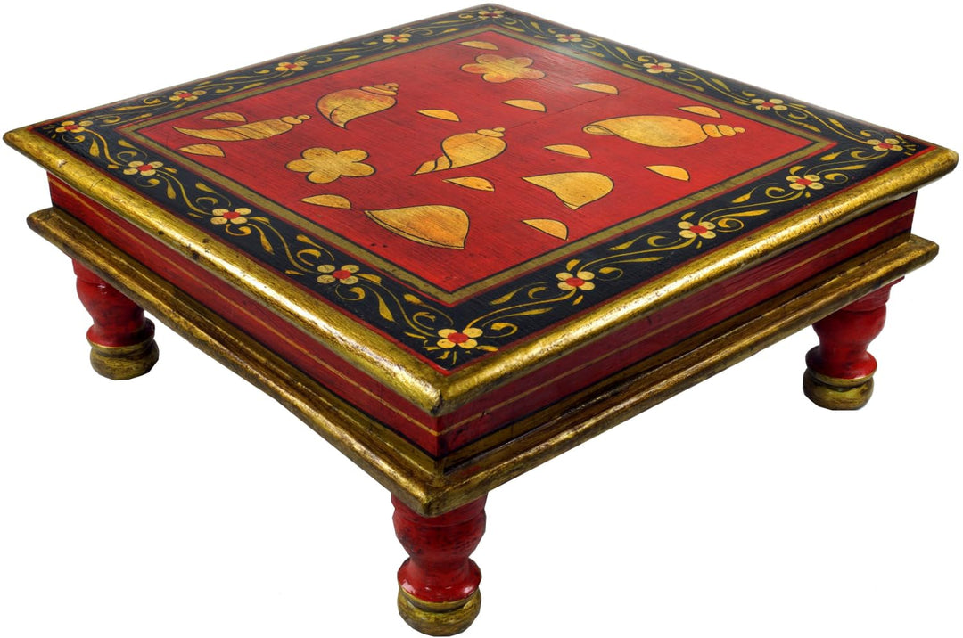 GURU SHOP Bemalter Kleiner Tisch, Minitisch, Blumenbank - Maritim Rot/schwarz, 16x38x38 cm, Kaffeeti