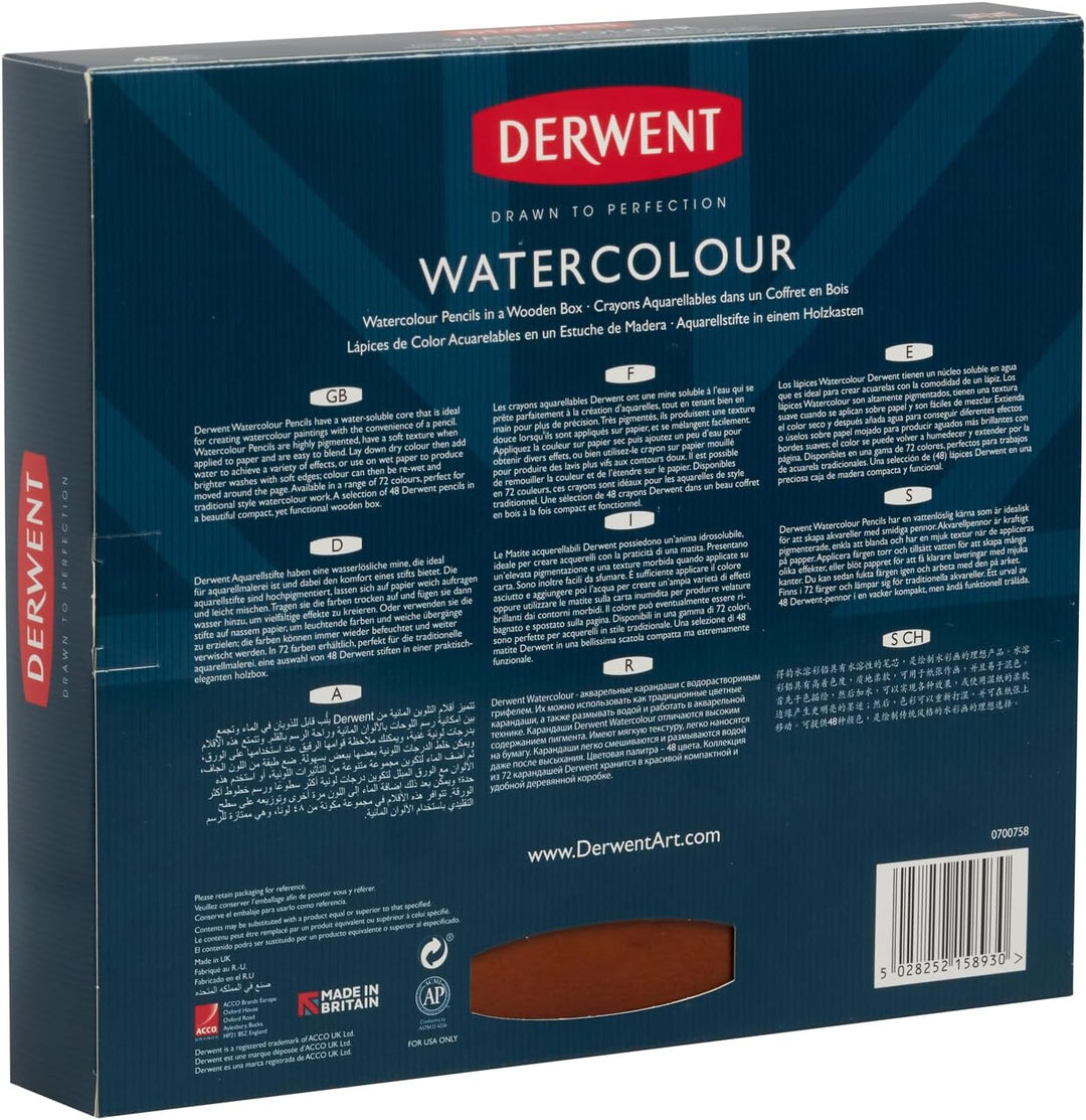 Derwent Aquarellstifte in einer Geschenk-Box aus Holz, Zeichnen & Malen, 48er-Set, Ideal zum Vermisc