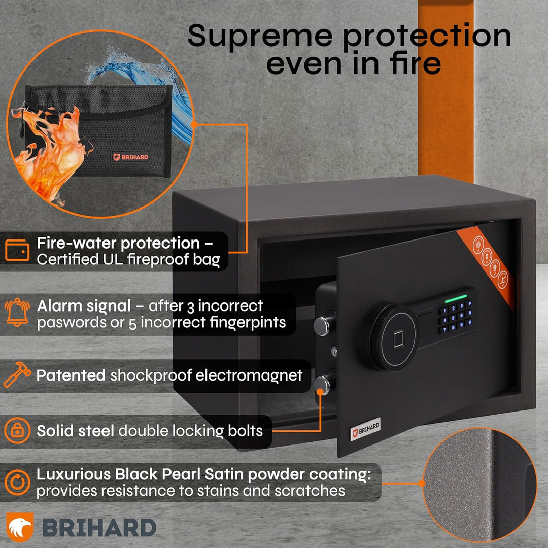 Brihard Biometrischer Safe E14602B – 2-in-1 Digitale Tastatur und Fingerabdruck – Home Tresor 25 cm