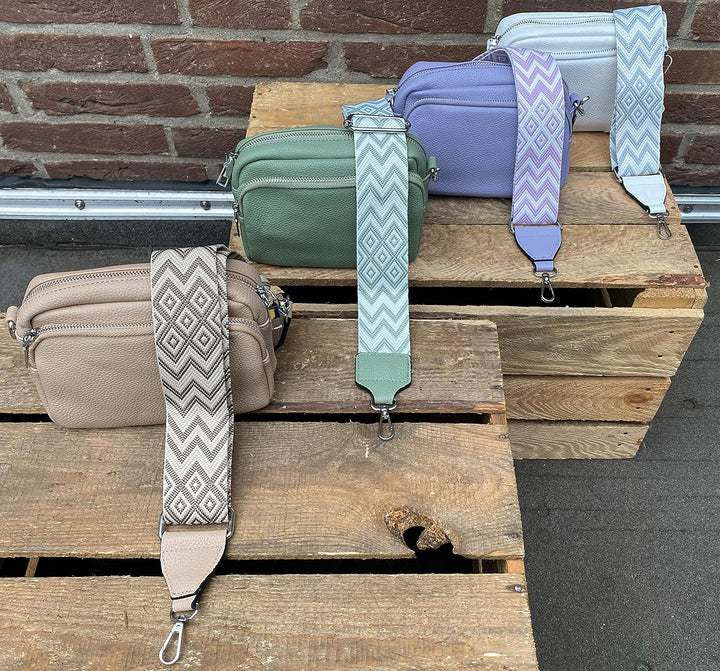 FASHION YOU WANT Crossbody Bag Damen Leder Breiter Gurt Handtasche Umhängetasche Moderne Taschen mit