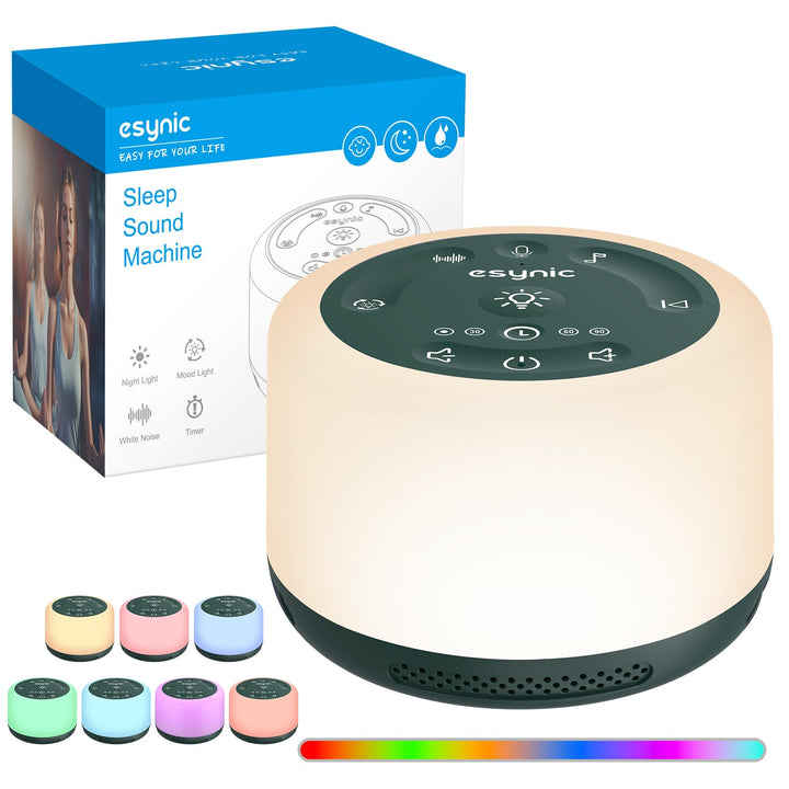 eSynic White Noise Machine–30 Klangoptionen, Schlafhilfe & Meditationshilfe, 7 LED-Farblichter, Atem