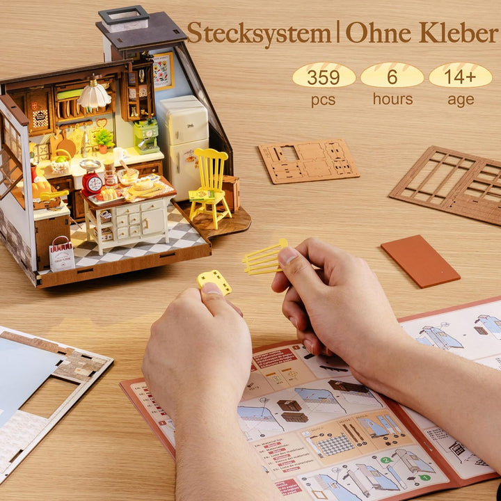 Rolife Miniatur Haus Bäckerei Küche - Mini Haus Selber Bauen, Puppenhaus Tiny House Bausatz 3D Puzzl