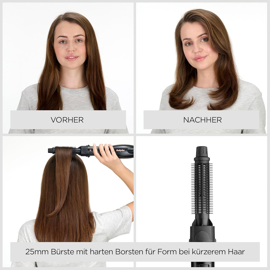 BaByliss Smooth Finish 1200 – 4‑in‑1 Warmluftbürste zum Trocknen, Formen, Glätten & Volumenstyling,